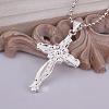 Simple Silver Color Plated Brass Cubic Zirconia Cross Pendant Unisex Necklaces NJEW-BB12827-5