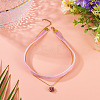 Glass Beaded Flower Pendant Single Face Medium Orchid Velvet Ribbon & Brass Cable Chain Double Layered Choker Necklaces NJEW-TAC0041-4