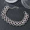 304 Stainless Steel Light Rose Rhinestone Bowknot Link Chain Bracelets SA-CBA2696-11P-1