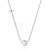 925 Sterling Silver Pearl Cross Shape Pendant Necklaces NJEW-BB30761-1