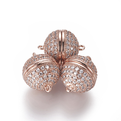 Brass Micro Pave Cubic Zirconia Magnetic Clasps with Loops ZIRC-L082-E-01-1