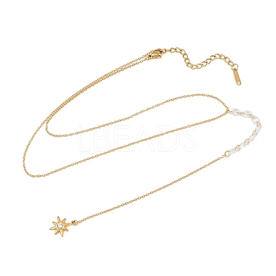 304 Stainless Steel Crystal Rhinestone Sun Long Tassel Y Necklaces for Women SA-CBA48C7-04G-1