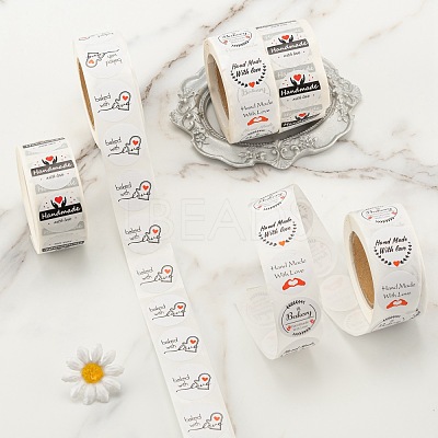 6 Rolls 3 Style Word Handmade with Love Self-Adhesive Kraft Paper Stickers DIY-LS0003-33-1