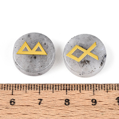 Brass Elder Futhark Alphabet Engraved Symbol Flat Round Natural Labradorite Rune Stones G-I373-01K-1