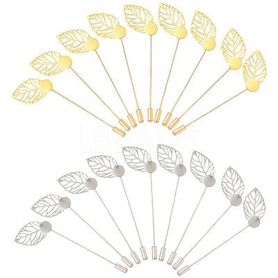 40Pcs 2 Styles Leaf Stainless Steel Round Tray Stick Lapel Pins JEWB-SC0001-75D-1