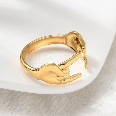 304 Stainless Steel Rock & Roll Hand Gesture Cuff Rings for Women Men RJEW-B118-02G-1