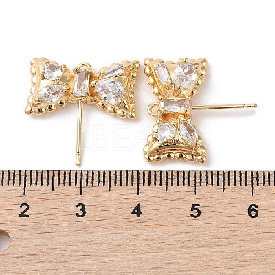 Brass with Clear Cubic Zirconia Stud Earring Findings KK-G491-56G-1