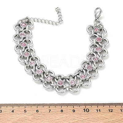 304 Stainless Steel Light Rose Rhinestone Bowknot Link Chain Bracelets SA-CBA2696-11P-1