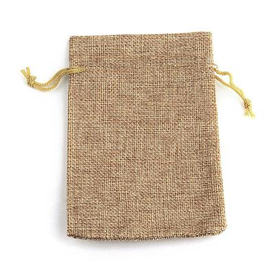 Polyester Imitation Burlap Packing Pouches Drawstring Bags X-ABAG-R005-18x13-15-1