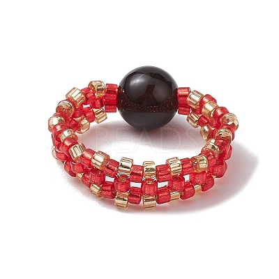 Glass Seed Beaded Stretch Finger Rings RJEW-MZ00019-1