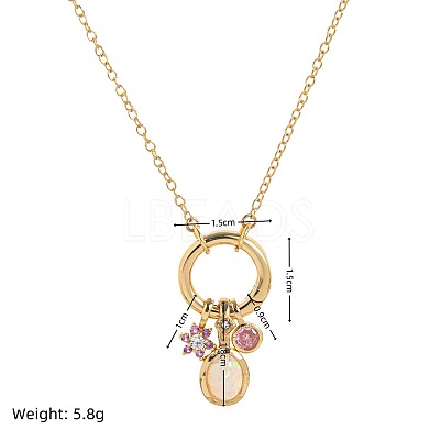 Brass Pave Cubic Zirconia Oval Flower Birth Stone Penant Necklaces with Synthetic Opal for Women WG88A4B-02-1