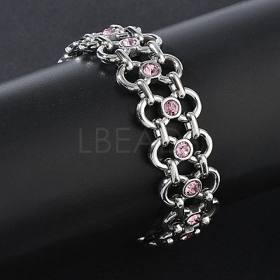 304 Stainless Steel Light Rose Rhinestone Bowknot Link Chain Bracelets SA-CBA2696-11P-1