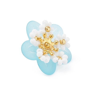 7Pcs Glass Seed Beaded Flower Pendants PALLOY-MZ01128-1