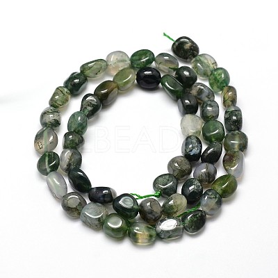 Natural Moss Agate Nuggets Beads Strands X-G-J335-06-1