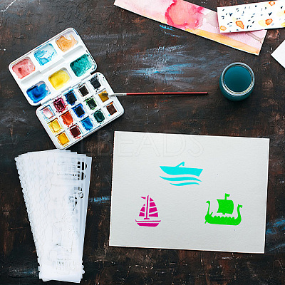 2 Sets 2 Styles PET Hollow Out Plastic Drawing Painting Stencils Templates AJEW-GF0006-91A-1