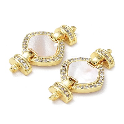 Rack Plating Brass Micro Pave Clear Cubic Zirconia Fold Over Rhombus Clasps KK-F858-09G-1