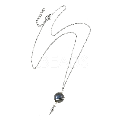 Natural Labradorite Round Bead Pendant Necklaces NJEW-TA00255-1