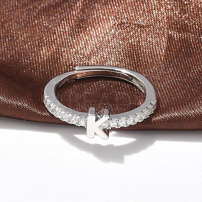 S925 Sterling Silver Adjustable Letter Rings for Women RJEW-M068-01P-K-1