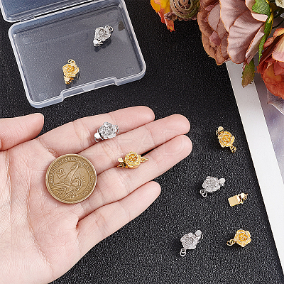 8Pcs 2 Colors Flower Brass Box Clasps KK-AR0004-84-1