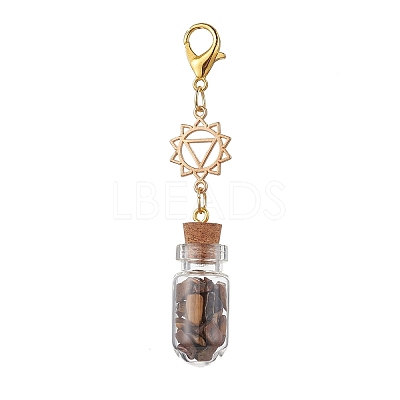 7 Chakra Natural Red Aventurine & Red Jasper & Green Aventurine & Tiger Eye & Synthetic Turquoise & Amethyst & Lapis Lazuli Chips inside Glass Wishing Bottle Pendant Decorations HJEW-JM03099-01-1