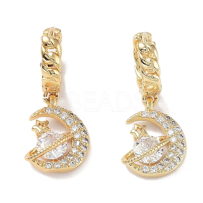 Golden Brass Dangle Hoop Earrings EJEW-L269-021G-1