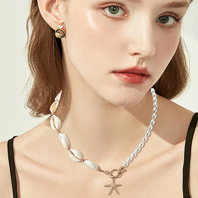 4Pcs 4 Style Natural Shell & Imitation Pearl Beaded Necklaces Set NJEW-AN0001-53-1