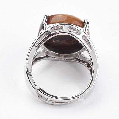 Adjustable Natural Tiger Eye Finger Rings RJEW-F075-01A-1