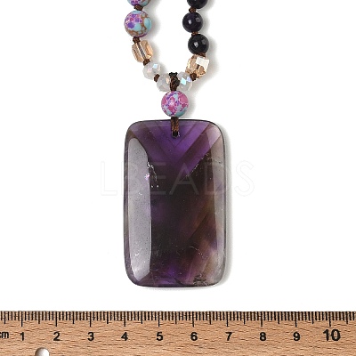 Natural Amethyst Rectangle Pendant Glass Beaded Long Necklaces GG-CBAE048-02A-1