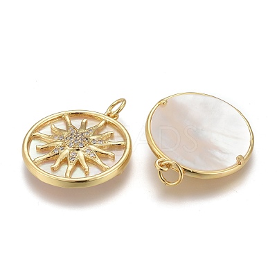 Brass Micro Pave Clear Cubic Zirconia Shell Pendants X-ZIRC-Z001-04G-1