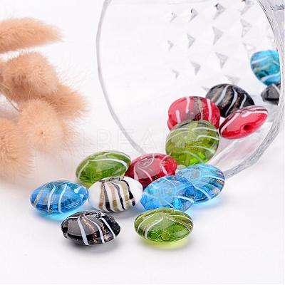 Mixed Color Flat Round Handmade Gold Sand Lampwork Beads X-DT338J-1