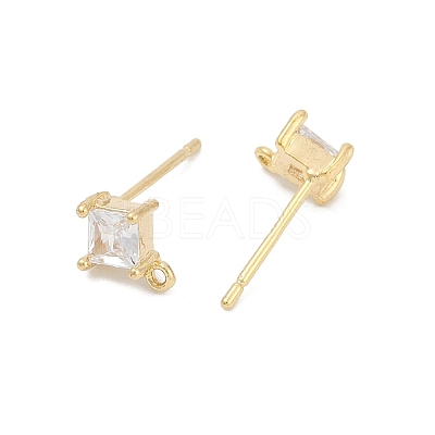 Brass Micro Pave Clear Cubic Zirconia Stud Earring Findings LS-KK-Z099-02G-03-1