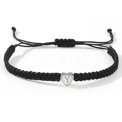304 Stainless Steel Heart with Letter Bead Braided Bead Bracelets OO6447-53-1