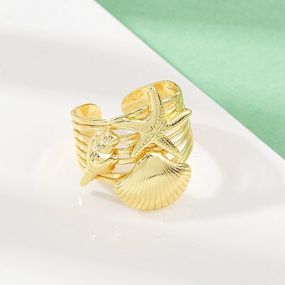 Ocean Theme Brass Cuff Rings RJEW-C135-01G-06-1