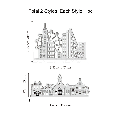 2Pcs 2 Style Building Pattern Carbon Steel Cutting Dies Stencils DIY-DM0003-02-1