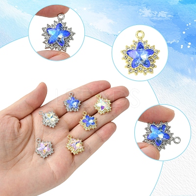 6Pcs 6 Colors Rack Plating Alloy with Rhinestone Pendants FIND-FS0002-54-1