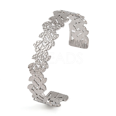 Non-Tarnish 304 Stainless Steel Hollow Flower Open Cuff Bangles for Women BJEW-K241-03B-P-1