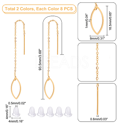 8 Pairs 4 Colors 304 Stainless Steel Ear Thread EJEW-UN0002-03-1