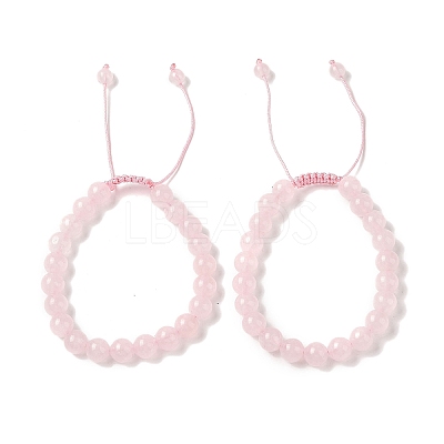 8mm Round Dyed Natural Rose Quartz Braided Bead Bracelets BJEW-C067-01B-20-1