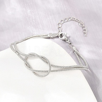 Brass Round Snake Chain Knot 2-Strand Bracelets for Women KK-CBA68DA-17C-P-1
