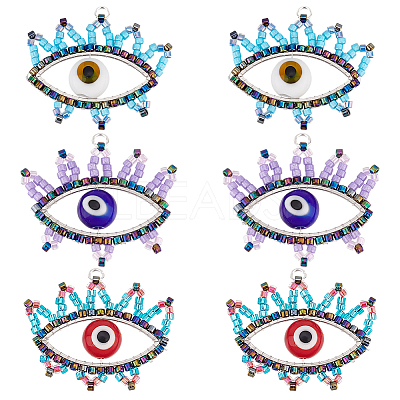 6Pcs 3 Colors Glass Seed Beaded Pendants PALLOY-GO00026-1