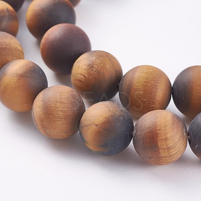 Natural Frosted Tiger Eye Round Bead Strands G-M064-12mm-02-1