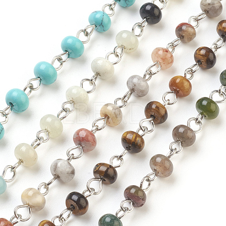 Handmade Natural & Synthetic Mixed Stone Beaded Chains AJEW-JB00442-1