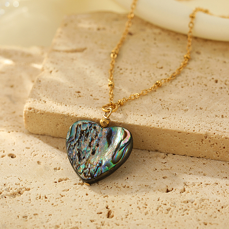 Paua Shell Heart Pendant Necklaces NO8770-1