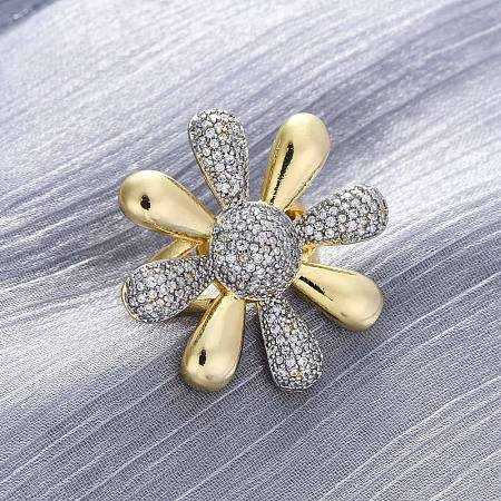 Brass Micro Pave Clear Cubic Zirconia Cuff Rings for Women RJEW-H248-02GP-1