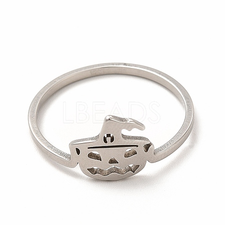 Non-Tarnish 304 Stainless Steel Halloween Pumpkin Finger Ring for Women RJEW-K239-02P-1