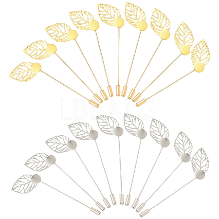 40Pcs 2 Styles Leaf Stainless Steel Round Tray Stick Lapel Pins JEWB-SC0001-75D-1