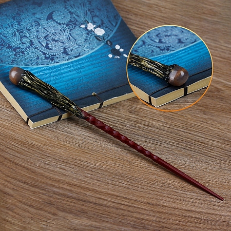 Natural Sunstone Magic Wand with Wooden Findings PW-WG44227-12-1