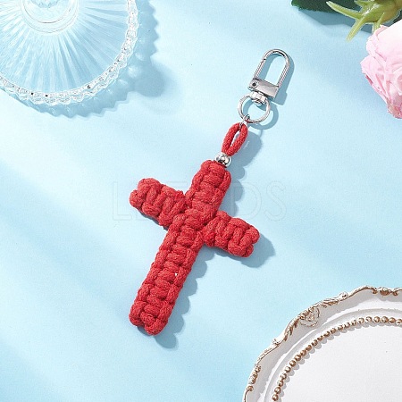 Cross Cotton Threads Pendants Decorations HJEW-TA00398-04-1