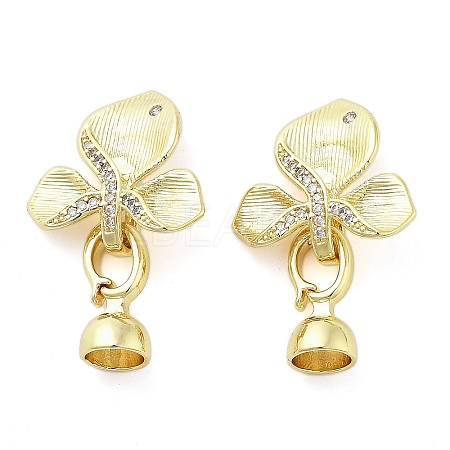 Brass Micro Pave Clear Cubic Zirconia Fold Over Clasps KK-Z080-05G-1