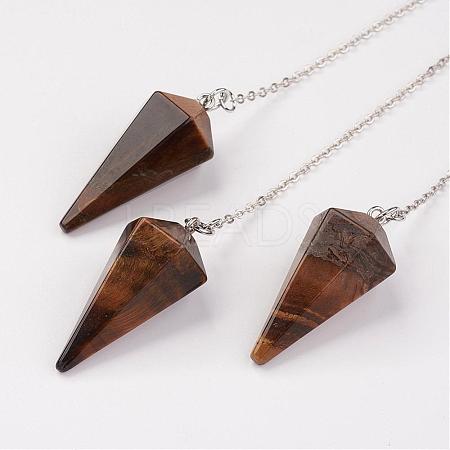 Natural Tiger Eye Hexagonal Pointed Dowsing Pendulums G-G956-D02-FF-1